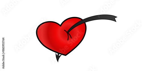 Glossy red heart pierced by arrow illustration for romantic banner greeting card wedding invitation and love themed design
