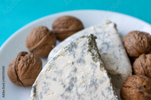 Photos Close-Up of Walnuts with French Roquefort Cheese