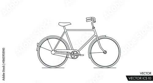 Simple Black and White Bicycle Outline Illustration on White Background.