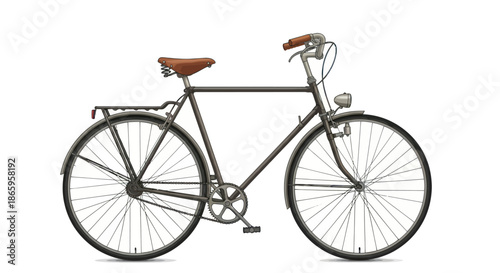 Vintage Black Bicycle with Brown Leather Seat and Retro Design.