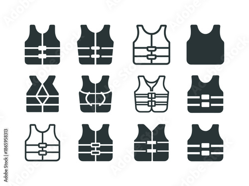 Wakeboarding Logo Collection. Wakeboarding. Icon set. Set Logo of wakeboarding: life vest. harmonious logo variations of the same emblematic concept, each with
