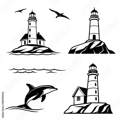 Collection of lighthouse illustrations