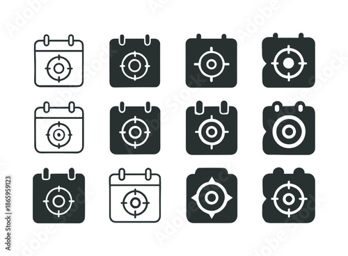 Remote Work Icon Set. Remote work productivity tips. Icon set. Set Logo of Remote work productivity tips: calendar with focus icon. harmonious logo variations