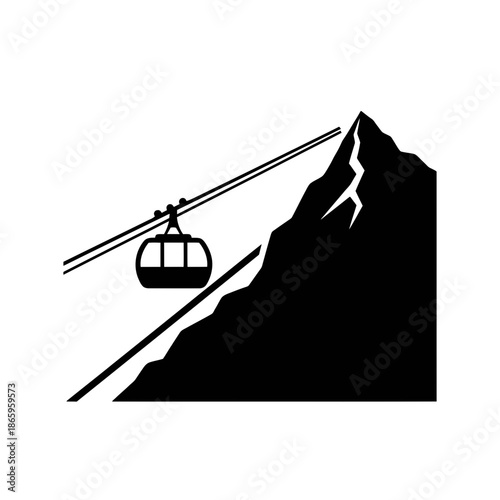 Ski Lift Silhouette Climbing Mountain For Winter Resort And Alpine Tourism Graphic