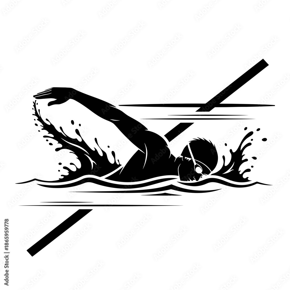 Fototapeta premium Swimmer Silhouette In Pool Lane For Competitive Swimming And Fitness Training Graphic