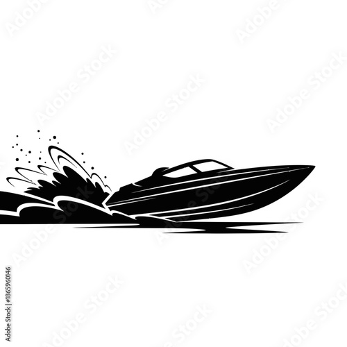 Ultra High Speed Speedboat Racing Silhouette For Powerboat Competition And Marine Action