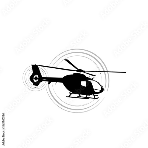 Helicopter Silhouette In Flying Motion With Dynamic Lines For Air Transport And Rescue Graphic