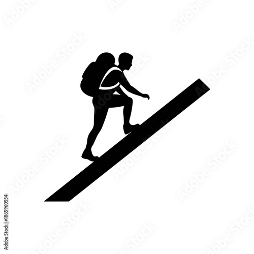 Hiker Silhouette Climbing Steep Hill For Outdoor Adventure And Mountain Trekking Graphics