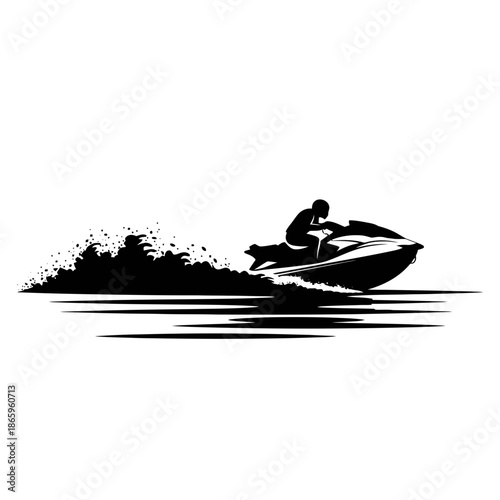Jet Ski Rider Silhouette With Water Splash Action For Summer Sports And Aquatic Adventure