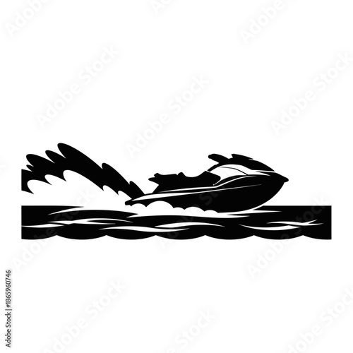 Jet Ski Riding Waves Silhouette For Personal Watercraft Recreation And Ocean Speed Graphics