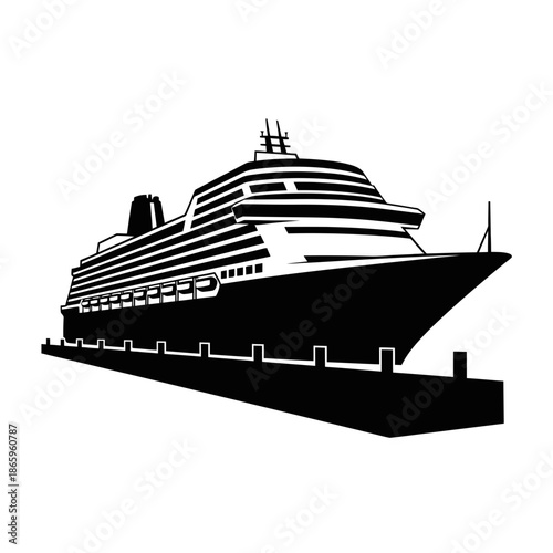 Large Cruise Ship Silhouette Docked At Wharf For Modern Travel And Maritime Tourism Graphics