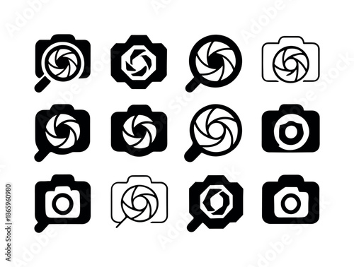 Creative Photography Logos. Creative product photography concepts. Icon set. Set Logo of Creative product photography concepts: macro lens shot. harmonious