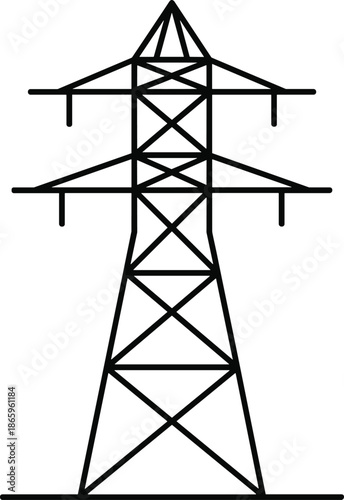 High voltage power transmission tower silhouette icon isolated on white background electrical energy infrastructure symbol