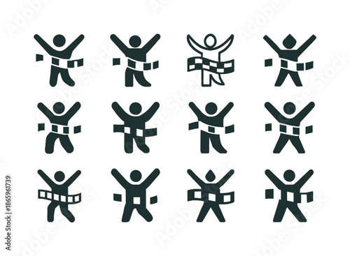 Winning Streak Icons. Winning streak. Icon set. Set Logo of Winning streak: finish line. harmonious logo variations of the same emblematic concept, each with