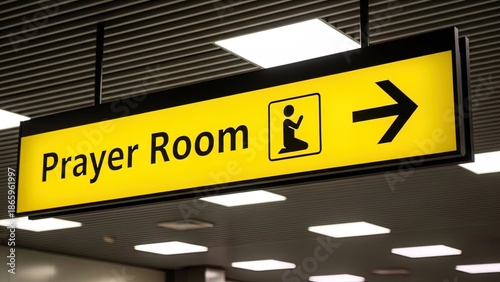 Illuminated Yellow Prayer Room Sign with Prayer Icon & Arrow - Directional Wayfinding for Worship Spaces