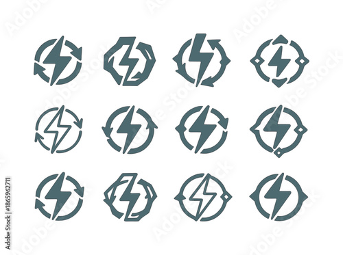 Smart Energy Grids Icons. Smart energy grids. Icon set. Set Logo of Smart energy grids: energy flow arrows. harmonious logo variations of the same emblematic