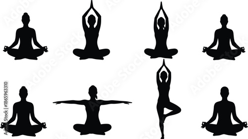 silhouette of yoga pose, female figure, mindfulness exercise