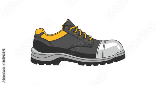 Gray and Yellow Safety Shoe with Steel Toe Cap.