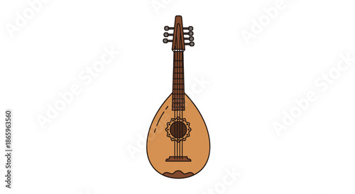 A detailed illustration of a traditional Portuguese guitar with six strings.