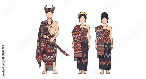 Traditional Naga People in Colorful Ethnic Attire Standing Together.