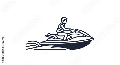 Person riding a jet ski on water with motion lines.