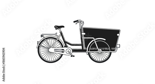 Black and White Cargo Bicycle with Large Storage Box.