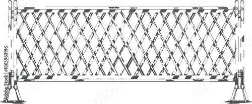 Expandable barrier with black and white striped warning pattern and metal legs fence safety