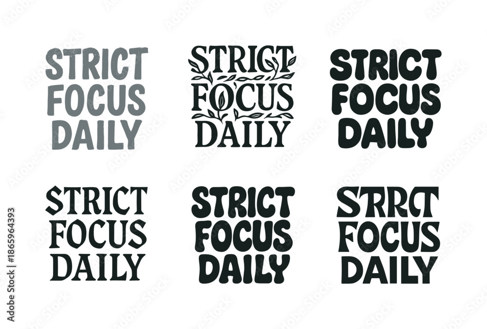 Obraz premium Diverse Lettering Styles Grid. Strict focus daily. Set lettering. harmonious lettering variations of the same emblematic concept, each with different artistic