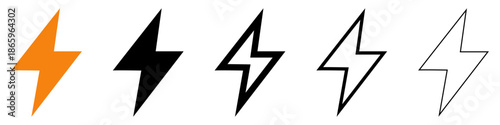 Lightning icon. Symbol of lightning: orange, black silhouette and outline lines. Five style variations. Vector illustration. Free Download Lightning icon. Symbol of lightning: orange, black silhouette and outline lines. Five style variations. Vector illustration. - GFXLoad