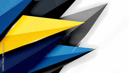 鮮やかな三角形の抽象形状がモダンな白い背景に浮かぶ