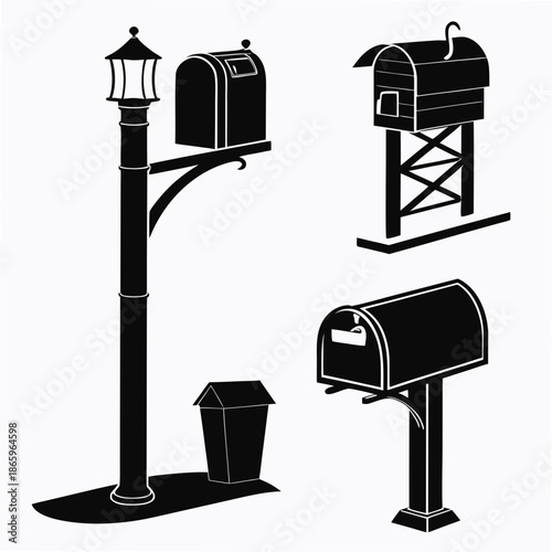 Street mailboxes and lamp post
