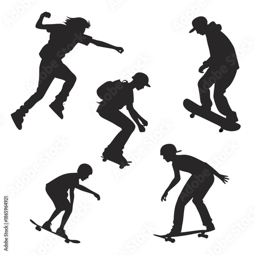 Silhouettes of skateboarders