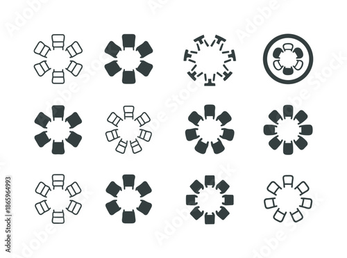 Group Therapy Logos. Group therapy. Icon set. Set Logo of group therapy: circle of chairs. harmonious logo variations of the same emblematic concept, each with