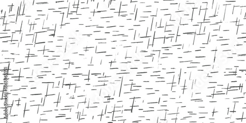 Black and white abstract pattern of scattered short lines and dashes background texture
