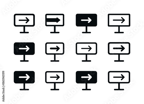 Digital Signage Icons Grid. Digital signage. Icon set. Set Logo of digital signage: smart information board. harmonious logo variations of the same emblematic