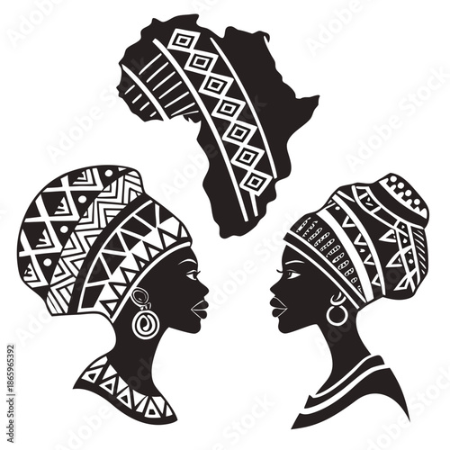 Silhouettes of african women with traditional headwear