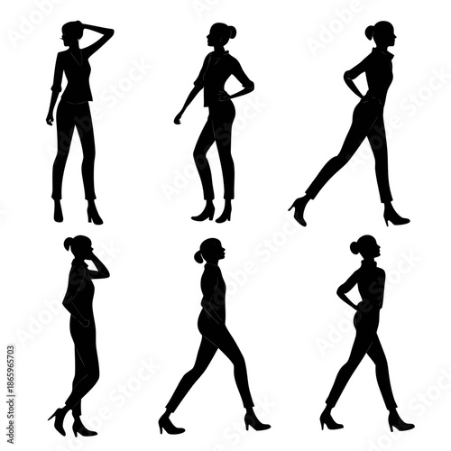 Silhouettes of women in various poses