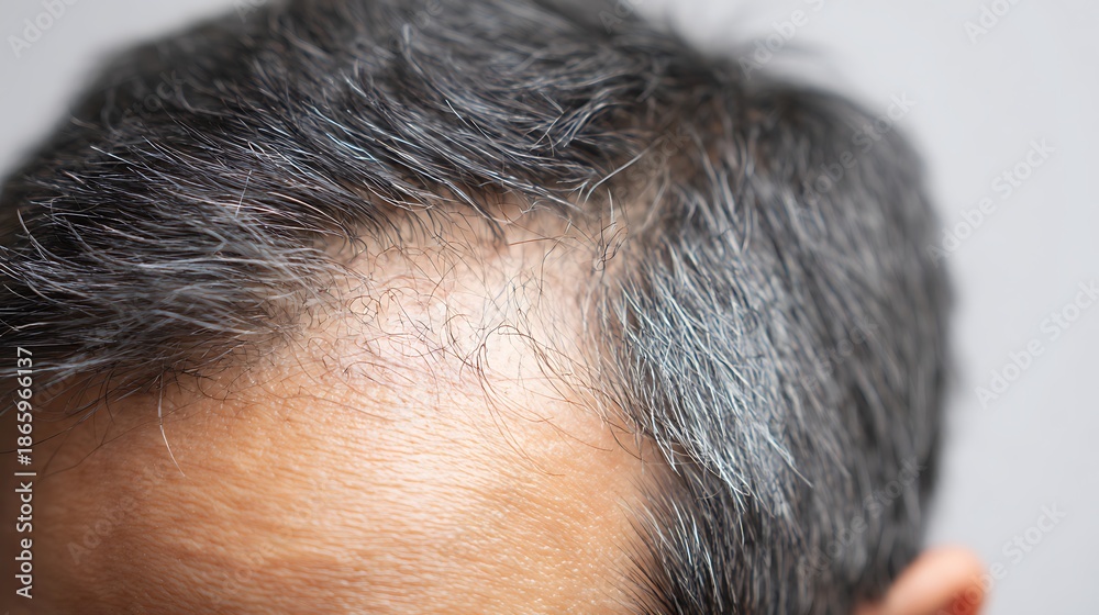 Obraz premium Thinning Grey and Black Hair at Hairline / 生え際の白髪交じりの薄毛