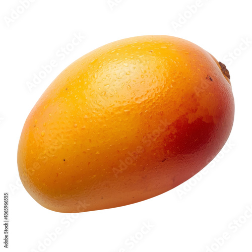 Mango Sitting on a White Surface With Bright Color and Smooth Texture Under G...