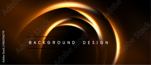 Abstract design features glowing orange curves over dark background. Text reads background design. Minimalist, modern aesthetic.
