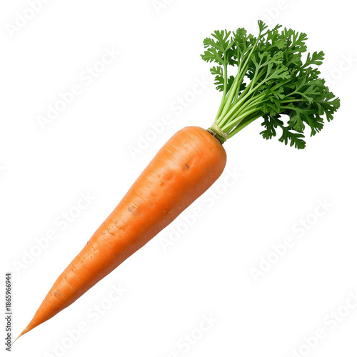 Carrot With Green Leaves on Top Placed Against a White Background Showing Its...