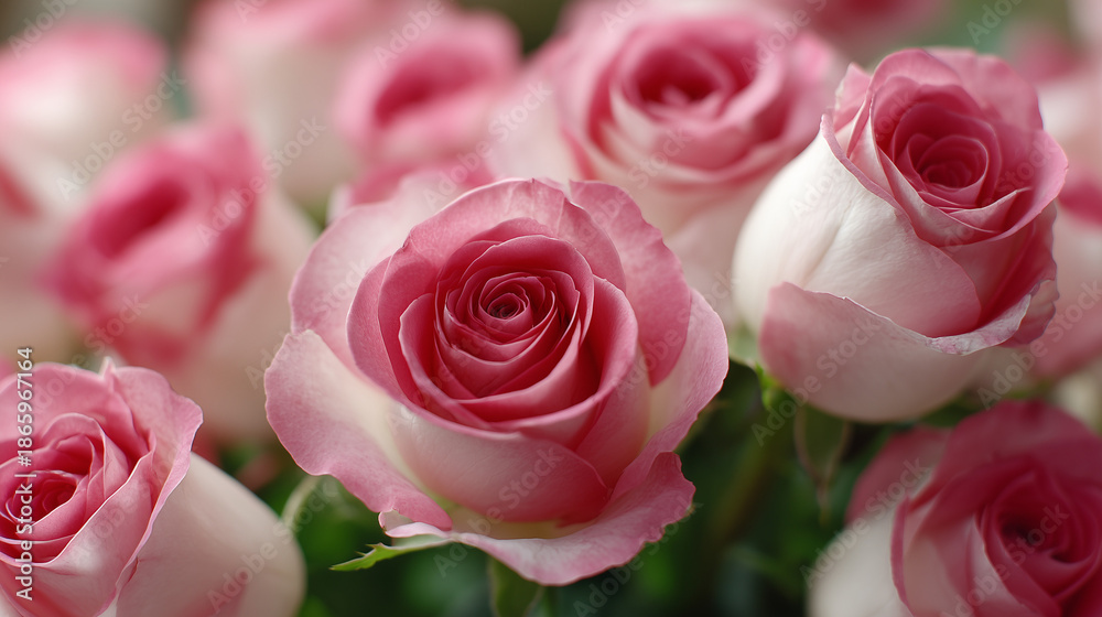 Fototapeta premium Tightly packed pink and white roses 