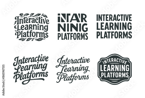 Creative Lettering Styles. Interactive learning platforms. Set lettering. harmonious lettering variations of the same emblematic concept, each with different