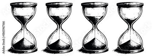 Hand drawn line art hourglass set featuring various stages of falling sand for time management