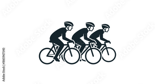 Three cyclists in silhouette riding bicycles with helmets.