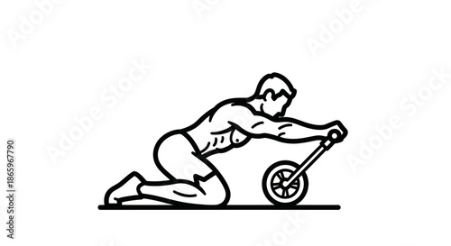 Man using ab roller for core workout kneeling position fitness exercise.