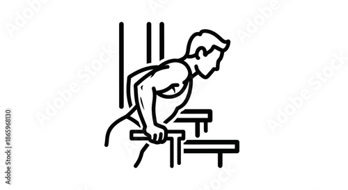 Line Art Illustration of a Man Performing Dips Exercise on Parallel Bars.