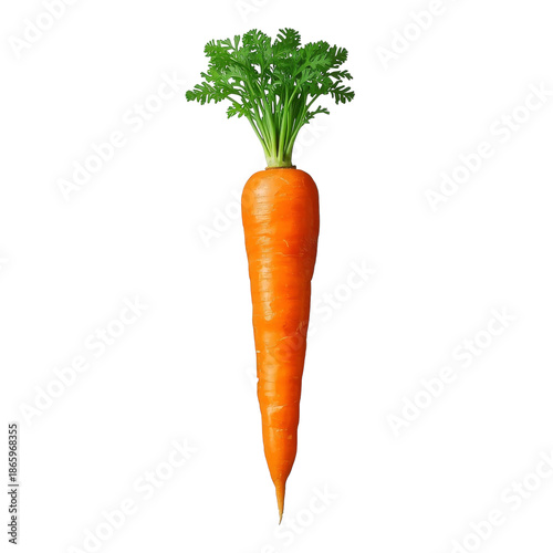 Fresh Carrot With Green Leaves Resting on a White Background in a Simple Kitc...