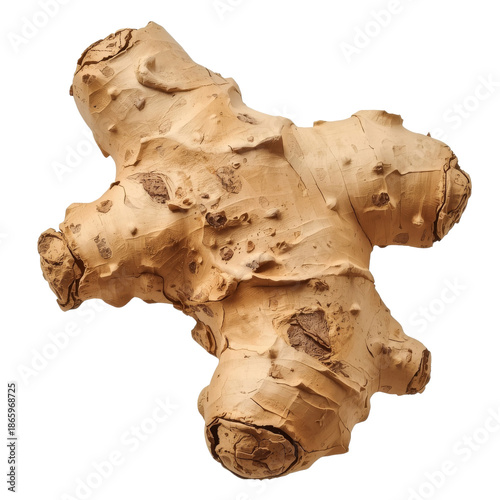 Fresh Ginger Root Displayed Against a Plain Background With Natural Shape and...