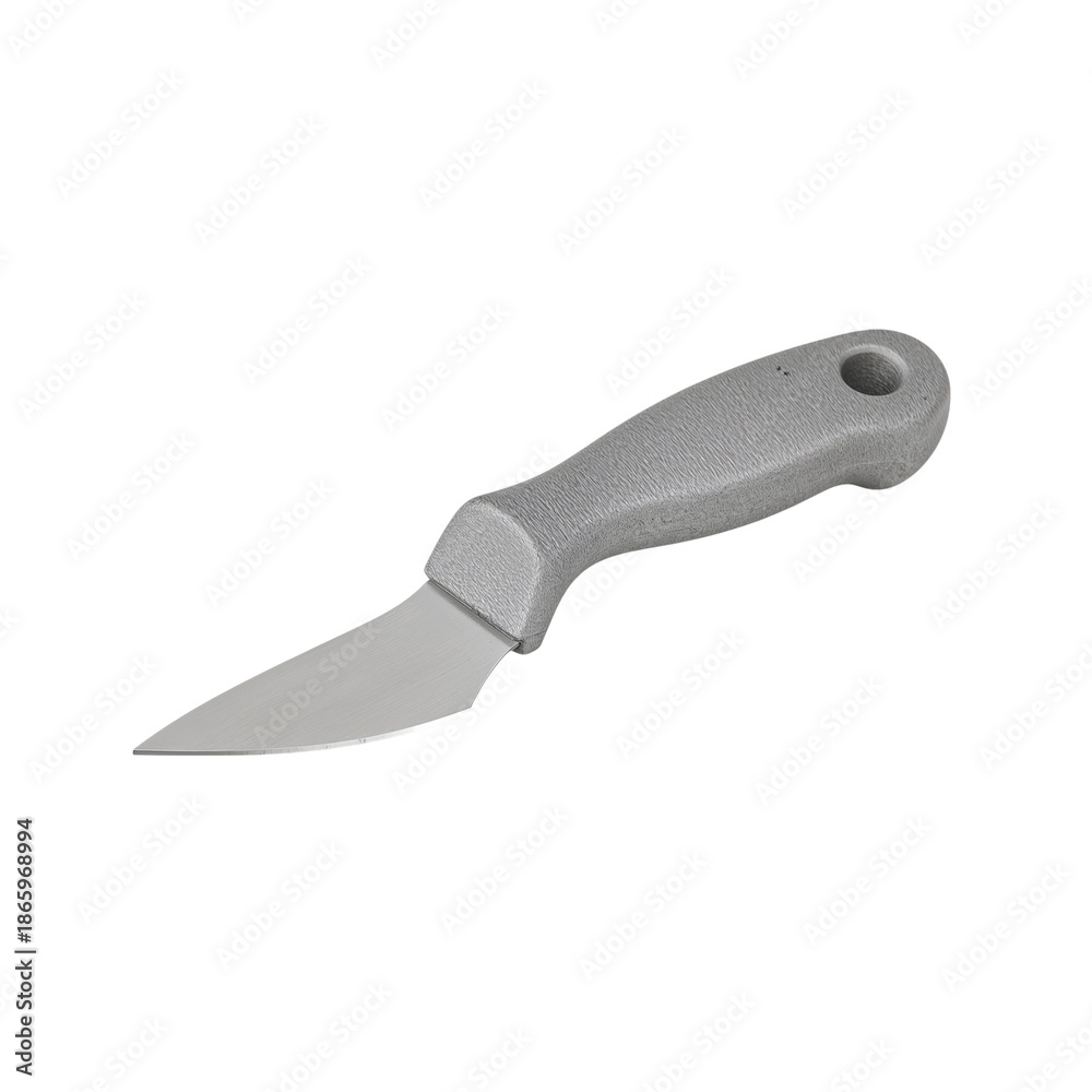 Fototapeta premium Metal Garden Tool With Curved Blade and Black Handle for Digging and Cutting Soil